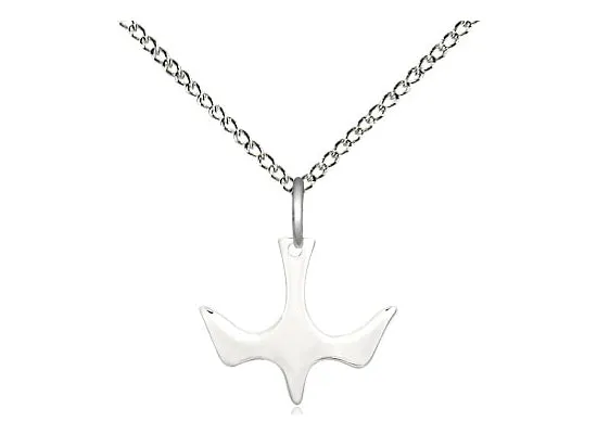 Sterling Silver Holy Spirit Medal on a Sterling Silver Light Curb Chain