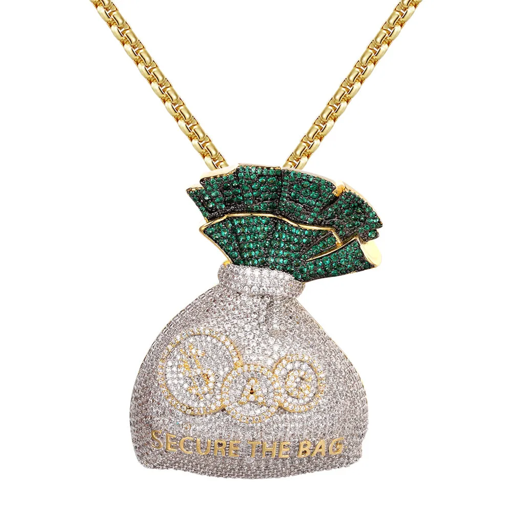 Sterling Silver Secure The Money Dollar Bag Icy Mens Pendant