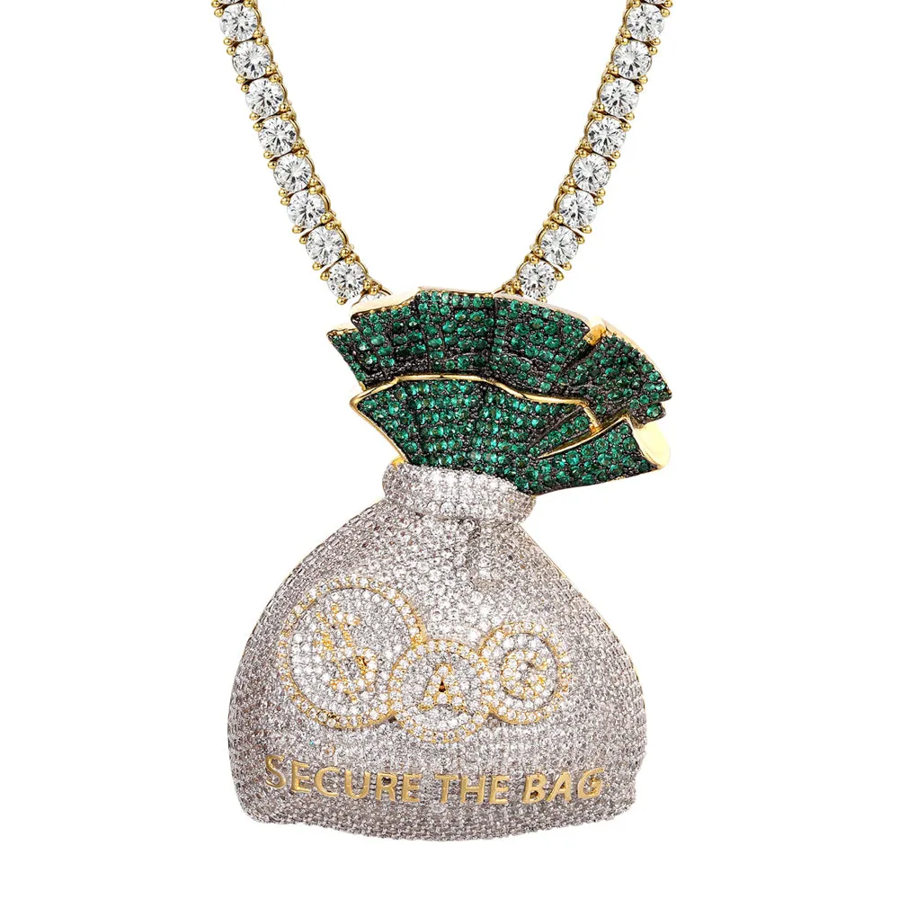 Sterling Silver Secure The Money Dollar Bag Icy Mens Pendant