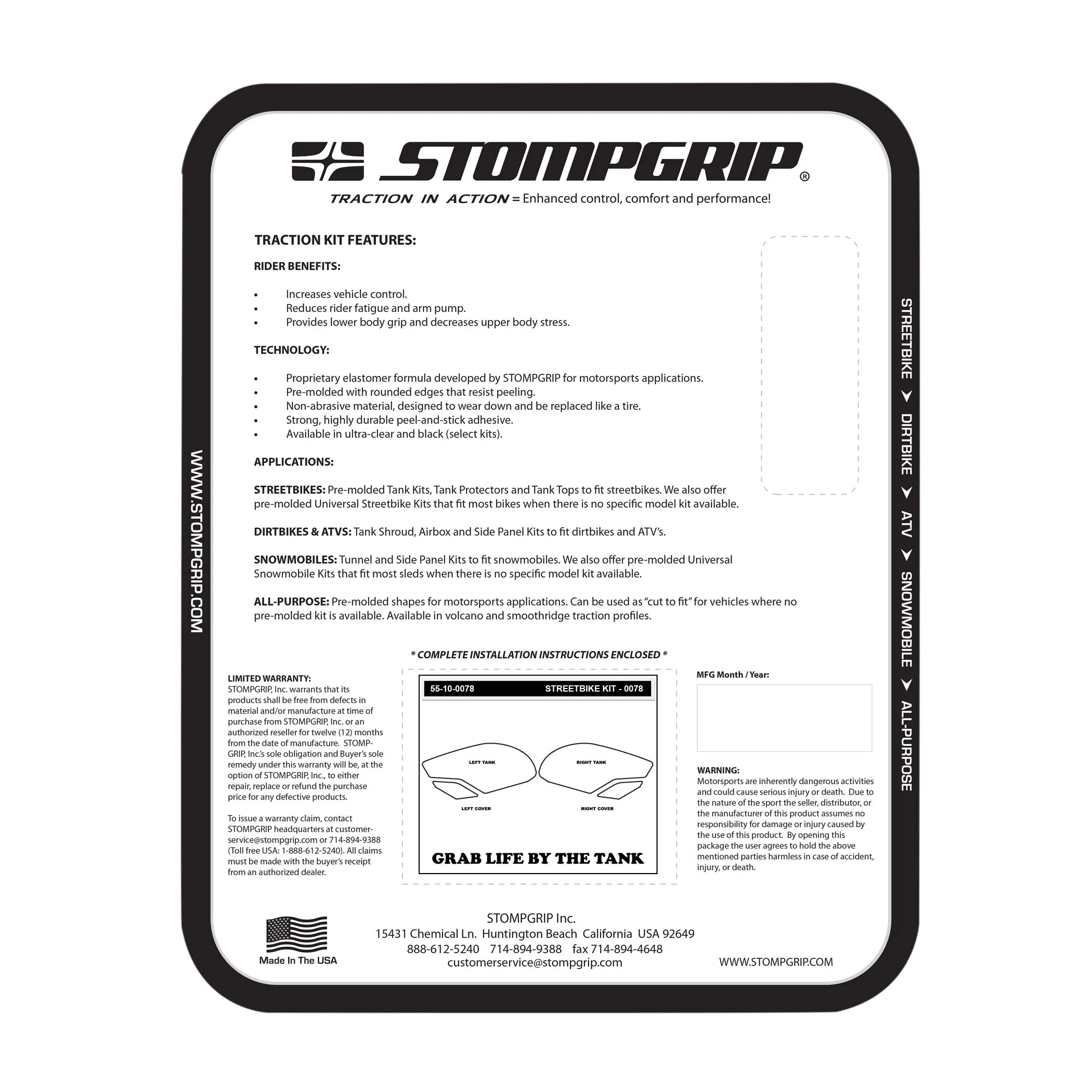 Stompgrip - Triumph Daytona 675 / Street Triple R/RS/S 13-25 Tank Grips (0078)
