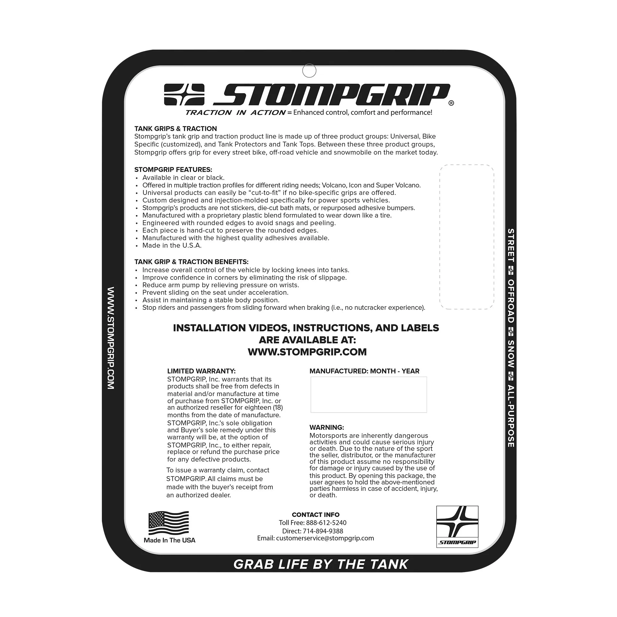 Stompgrip - Triumph Street Triple 765/R/RS/Moto 2 23-25 Tank Grips (0199)
