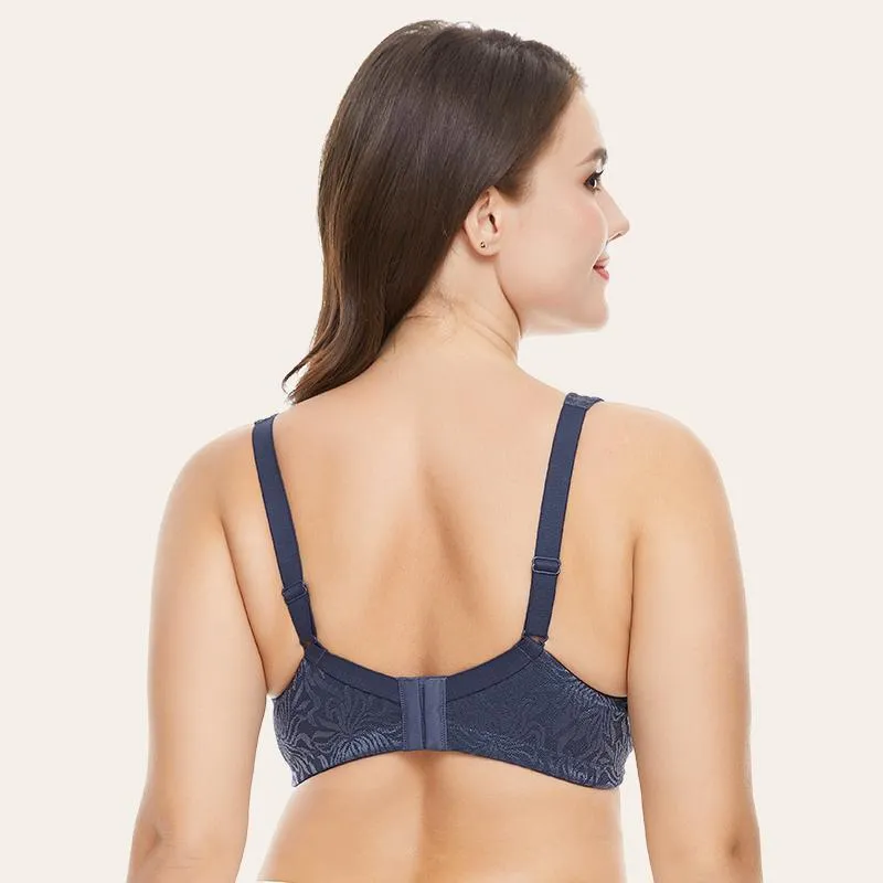 Storm Blue/Wine Red Full Coverage Minimizer Bra Non Padded Wirefree Comfort Strap Bra