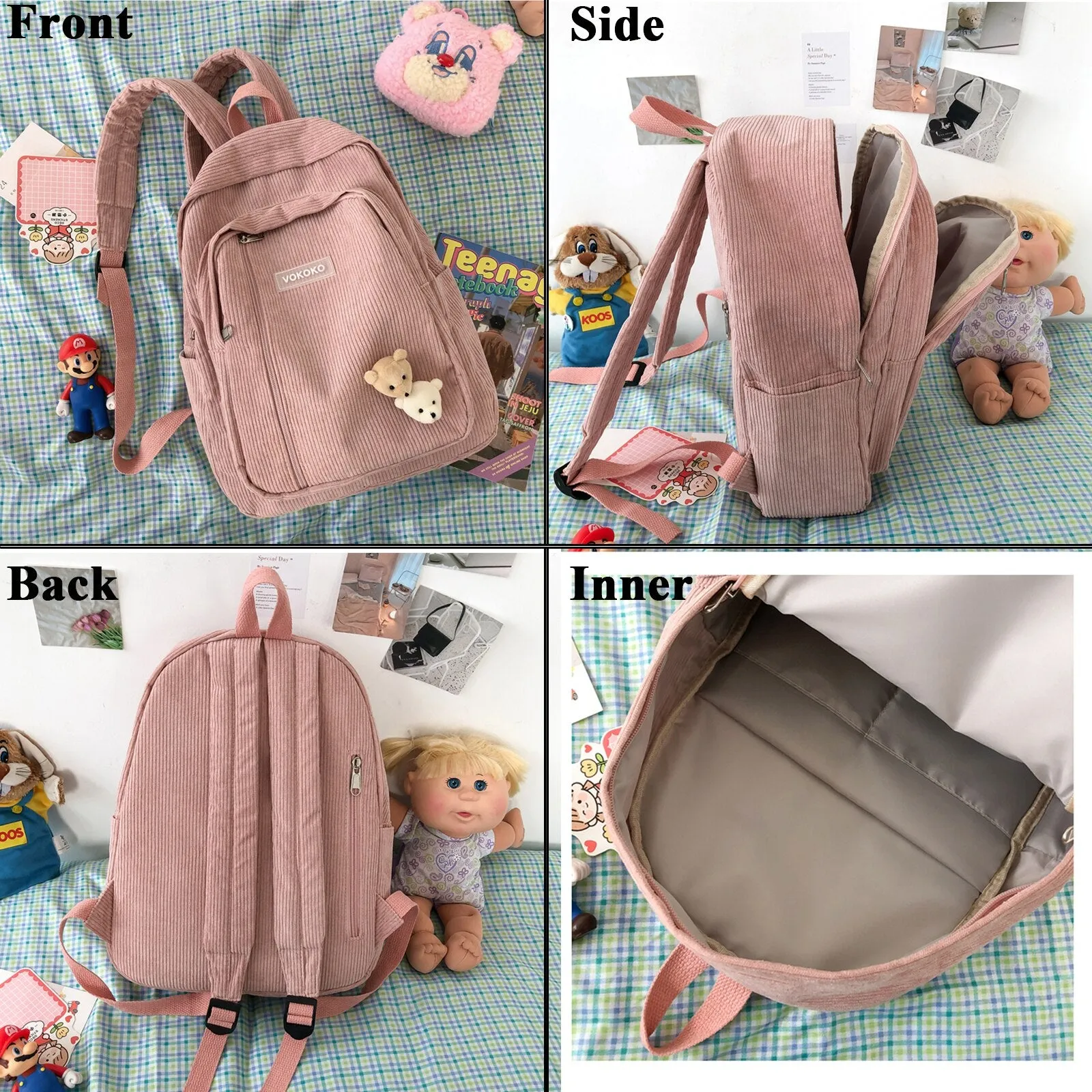 Stripe Cute Corduroy School Bag
