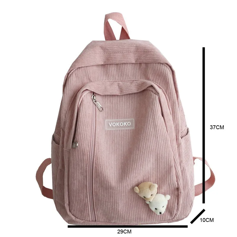 Stripe Cute Corduroy School Bag
