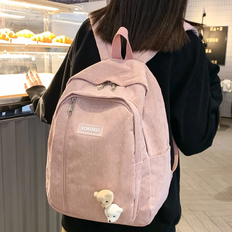 Stripe Cute Corduroy School Bag