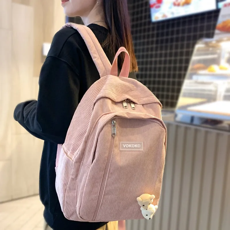 Stripe Cute Corduroy School Bag