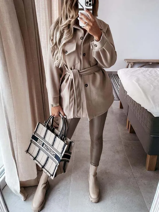 Stunncal Tie Front Pocketed Coat