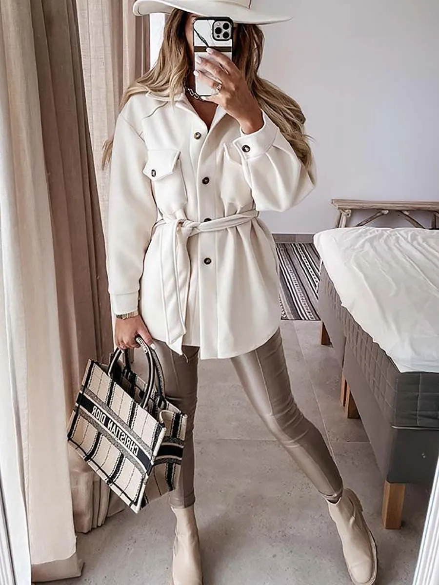 Stunncal Tie Front Pocketed Coat