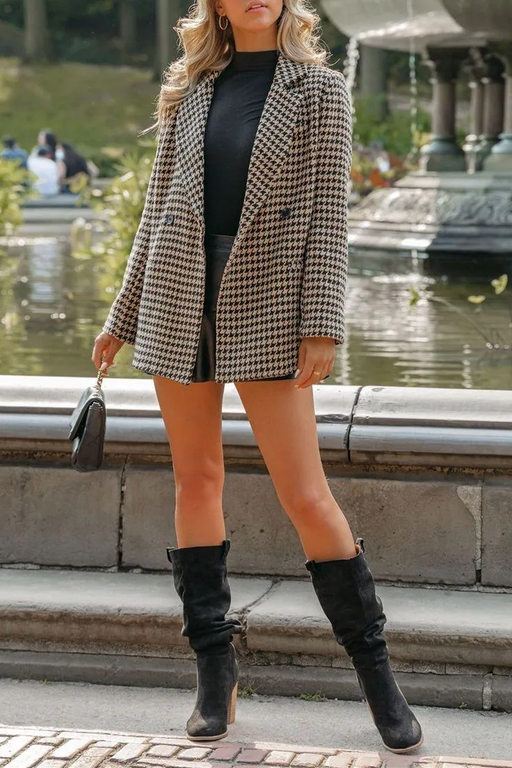 Taxi Pocketed Single-Breasted Houndstooth Peacoat