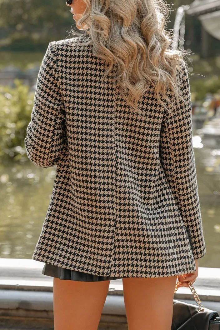 Taxi Pocketed Single-Breasted Houndstooth Peacoat