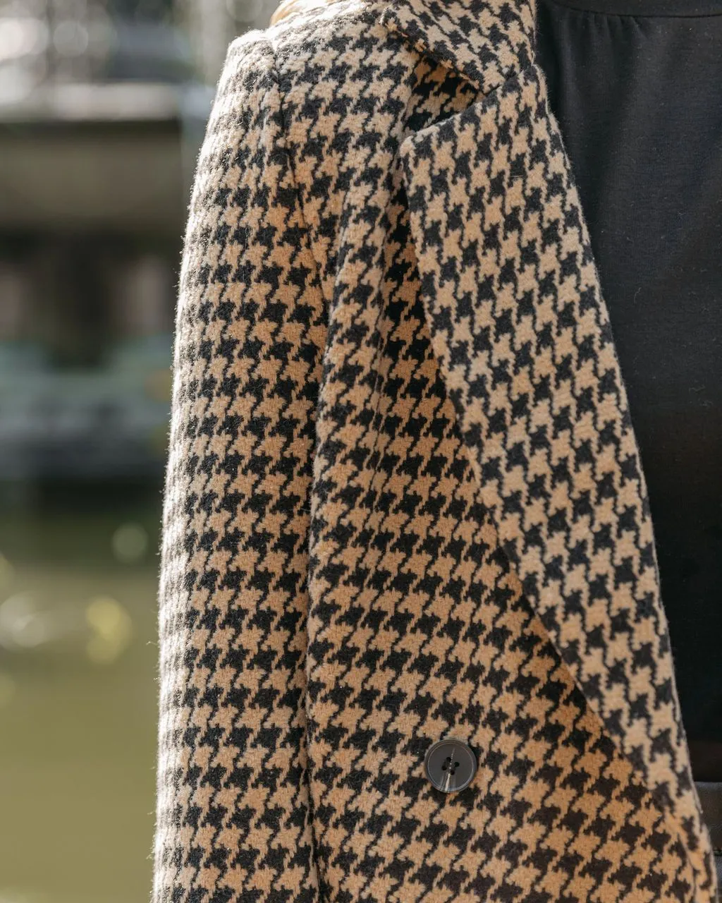 Taxi Pocketed Single-Breasted Houndstooth Peacoat