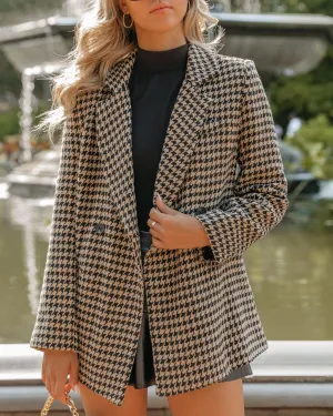 Taxi Pocketed Single-Breasted Houndstooth Peacoat