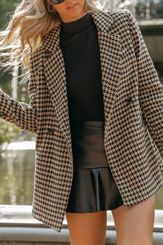 Taxi Pocketed Single-Breasted Houndstooth Peacoat