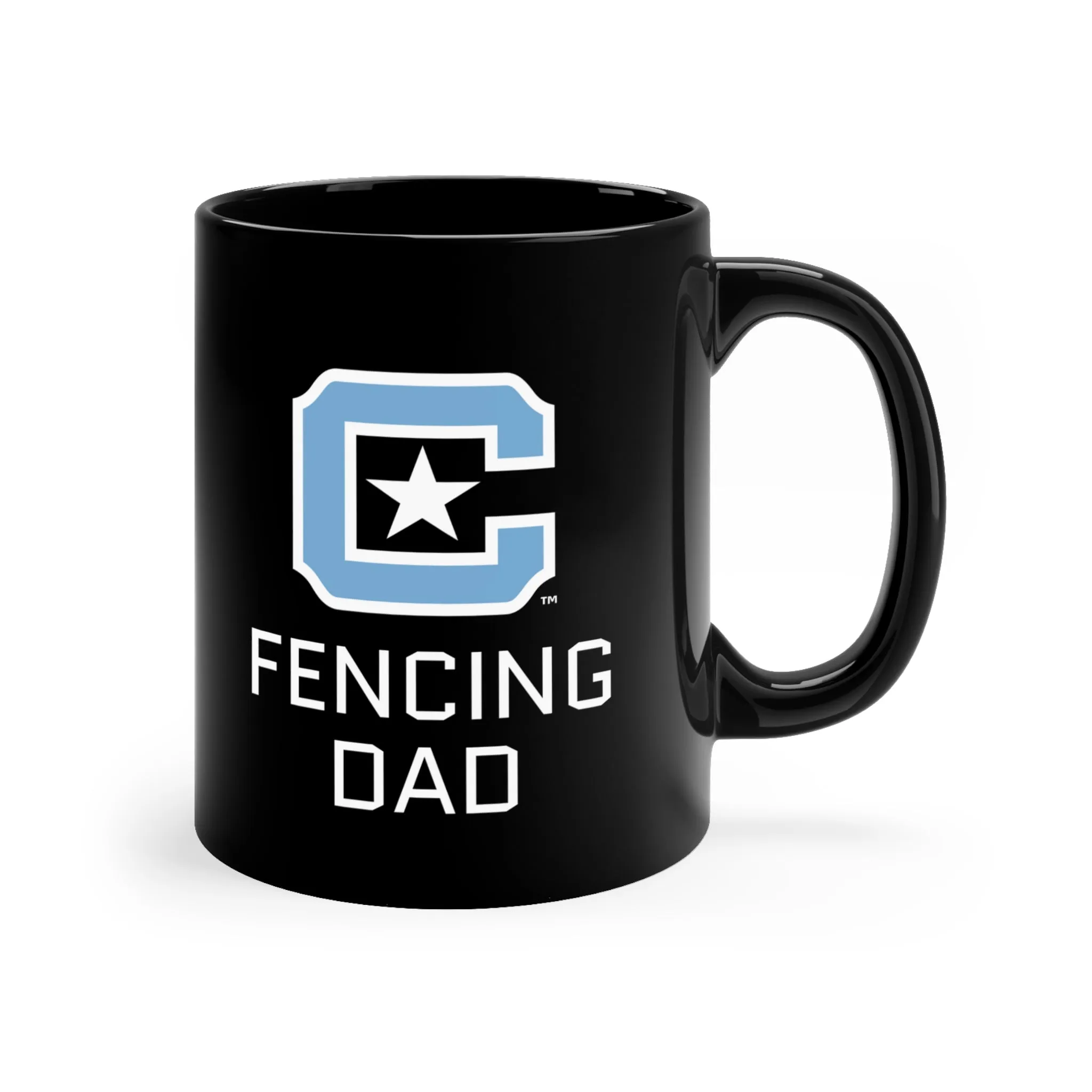 The Citadel Block C Logo, Club Sports Fencing Dad, Black Mug, 11oz