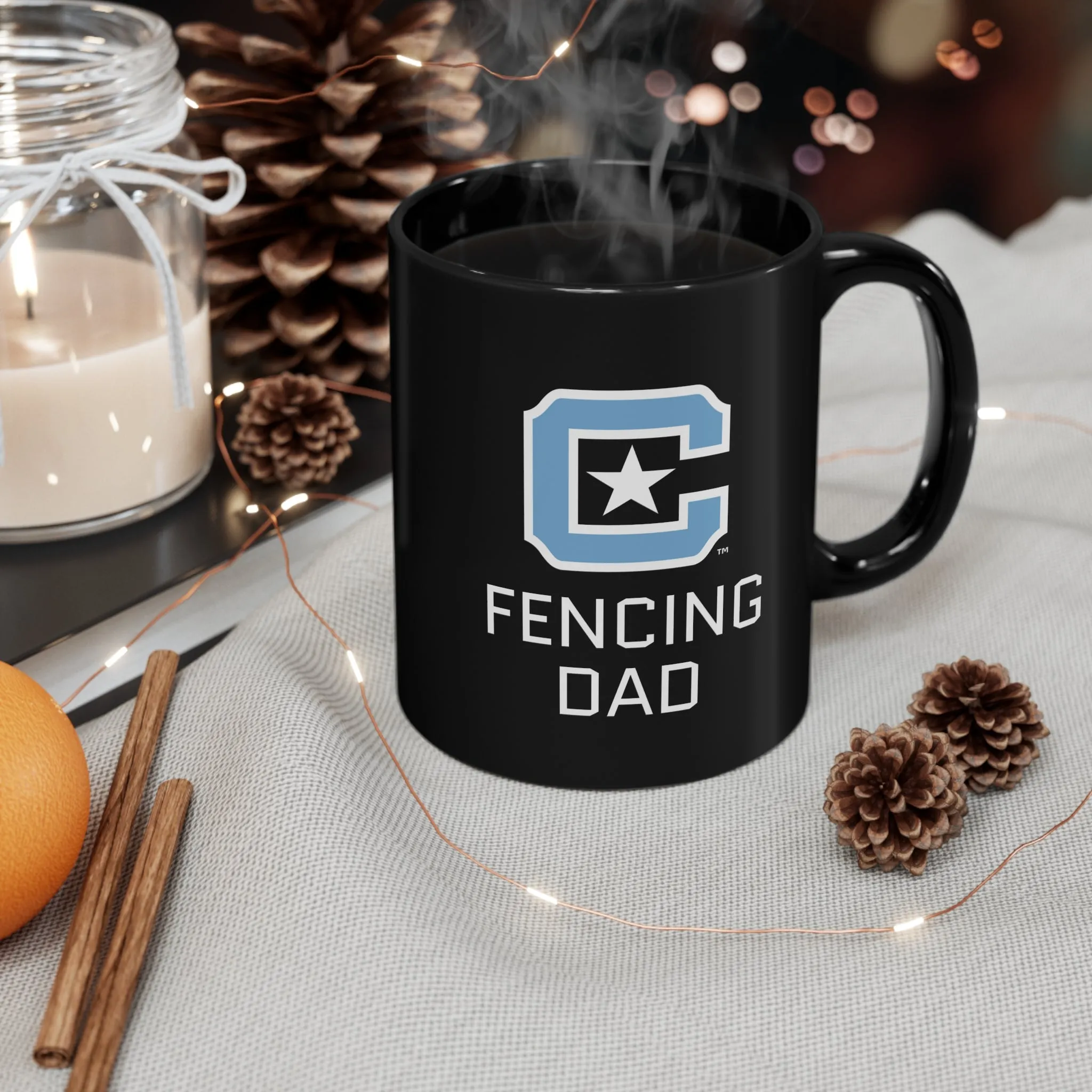 The Citadel Block C Logo, Club Sports Fencing Dad, Black Mug, 11oz