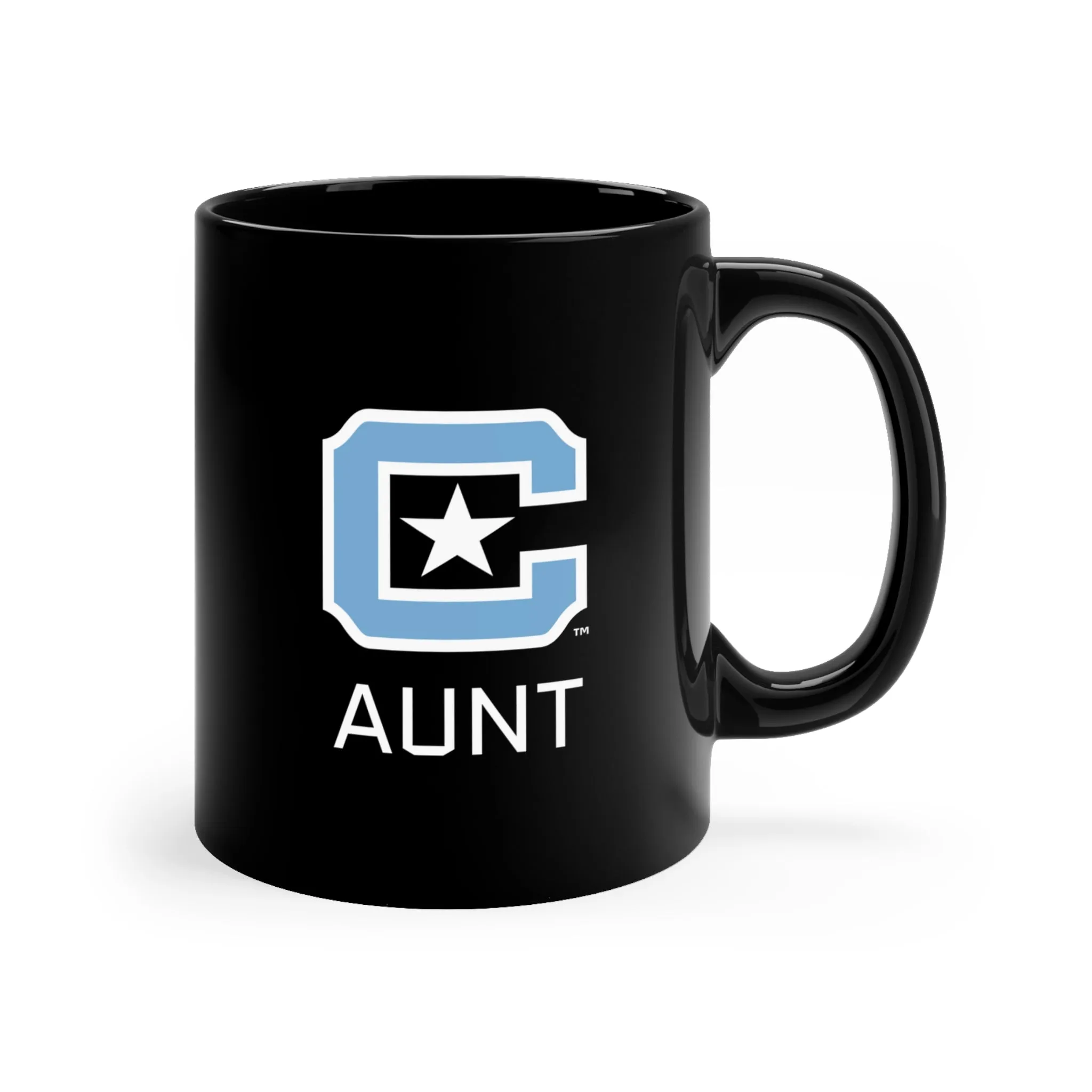 The Citadel Block C Logo, Sports Aunt, Black Mug, 11oz