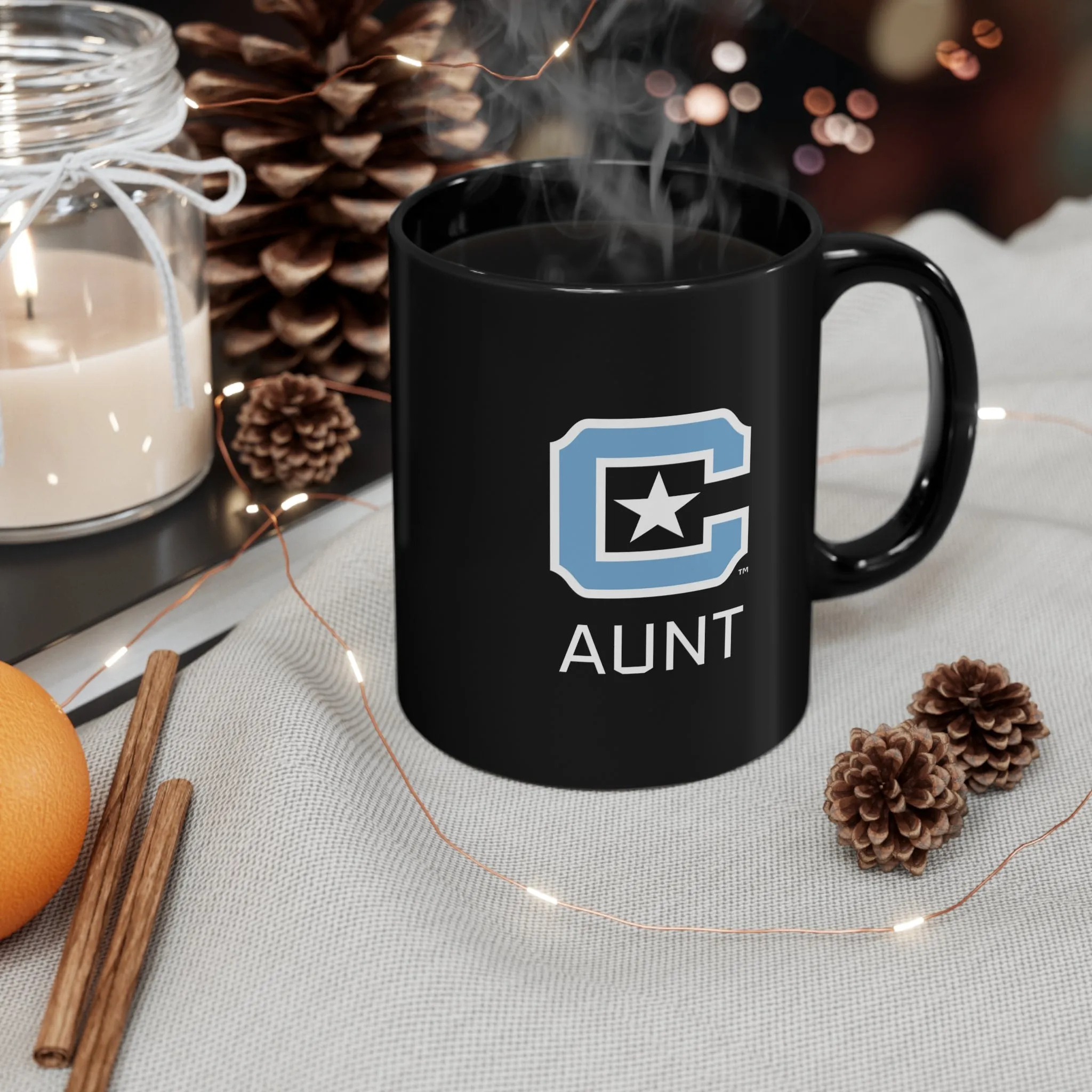The Citadel Block C Logo, Sports Aunt, Black Mug, 11oz