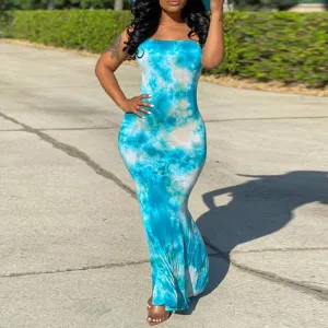 Tie Dye Off Shoulder Bodycon Maxi Dress
