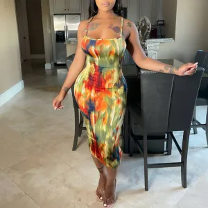 Tie Dye Print Sleeveless Maxi Dress