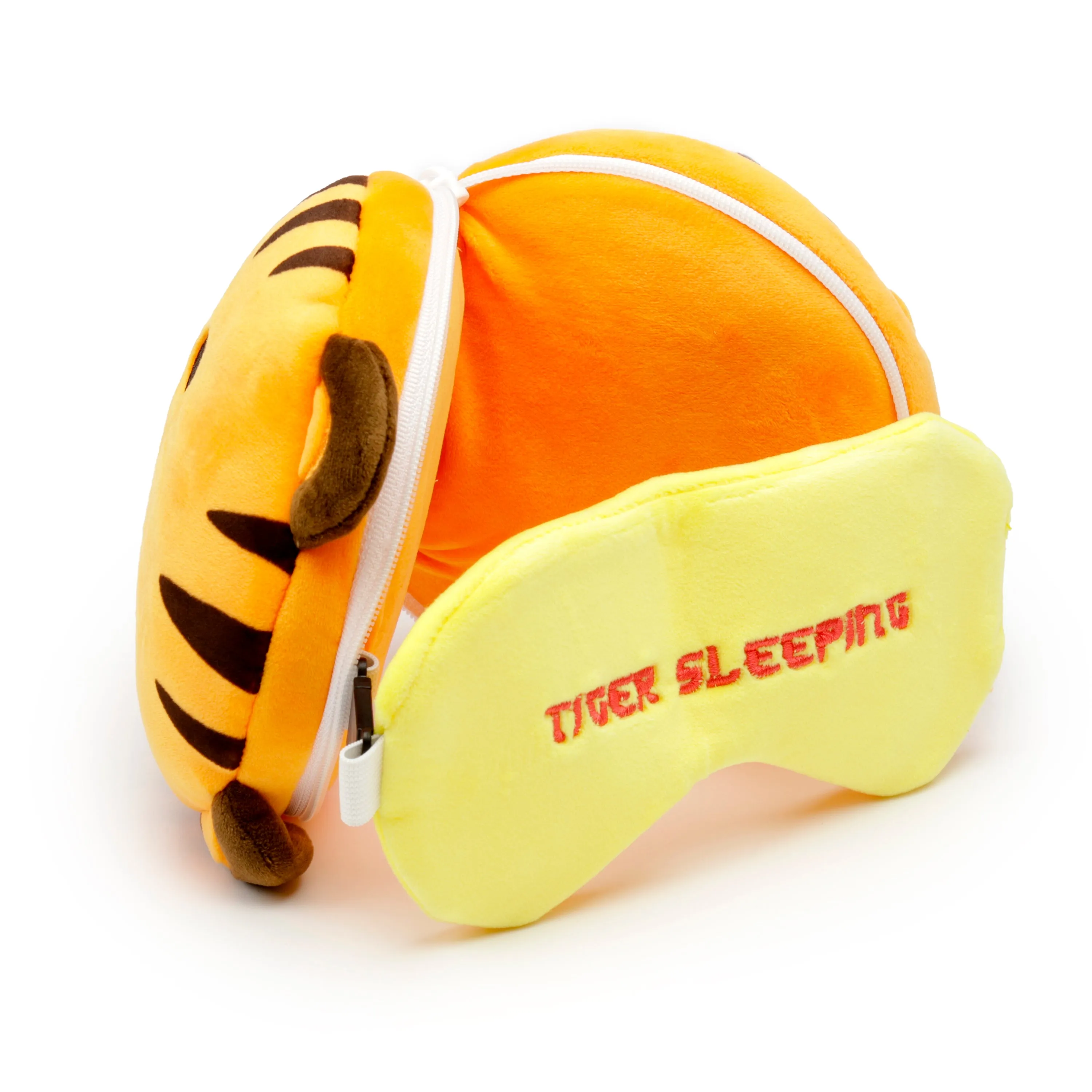 Tiger Relaxeazzz Plush Round Travel Pillow & Eye Mask Set