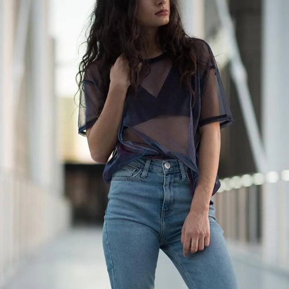 Transparent Glossy Round Neck T-shirt
