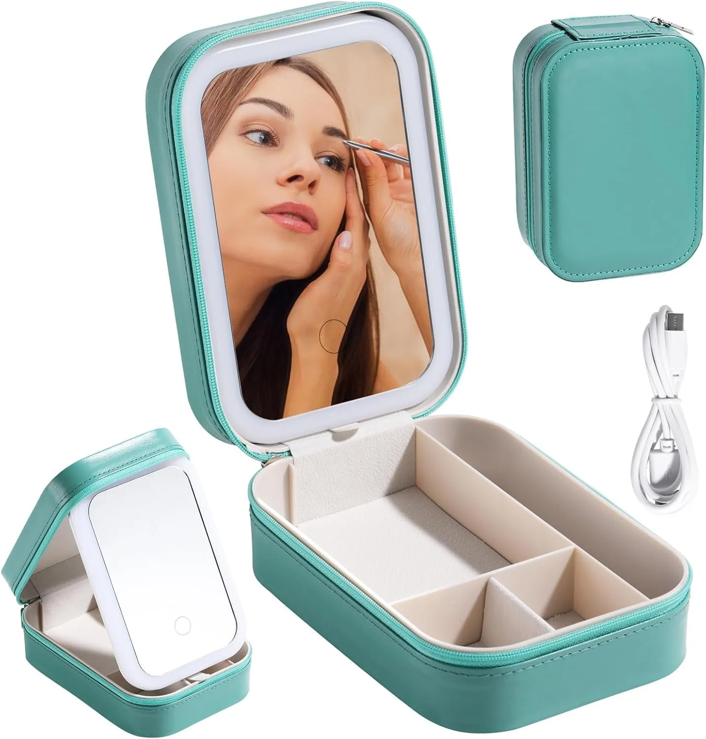 Travel Cosmetic Mirror Case LED Makeup Mirror Storage Case for Eyelash Station Makeup Brushes Cosmetic Tools Pink On-The-Go Makeup Needs (Pink)