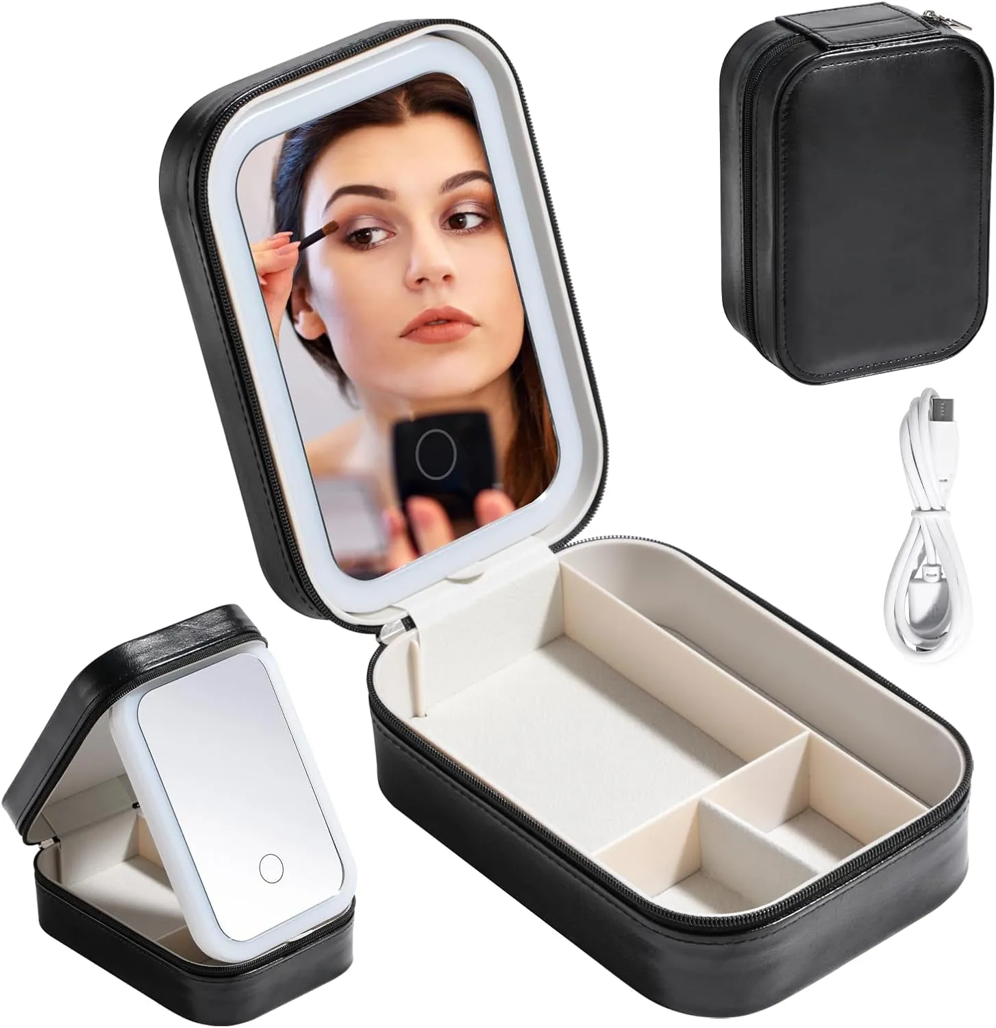 Travel Cosmetic Mirror Case LED Makeup Mirror Storage Case for Eyelash Station Makeup Brushes Cosmetic Tools Pink On-The-Go Makeup Needs (Pink)