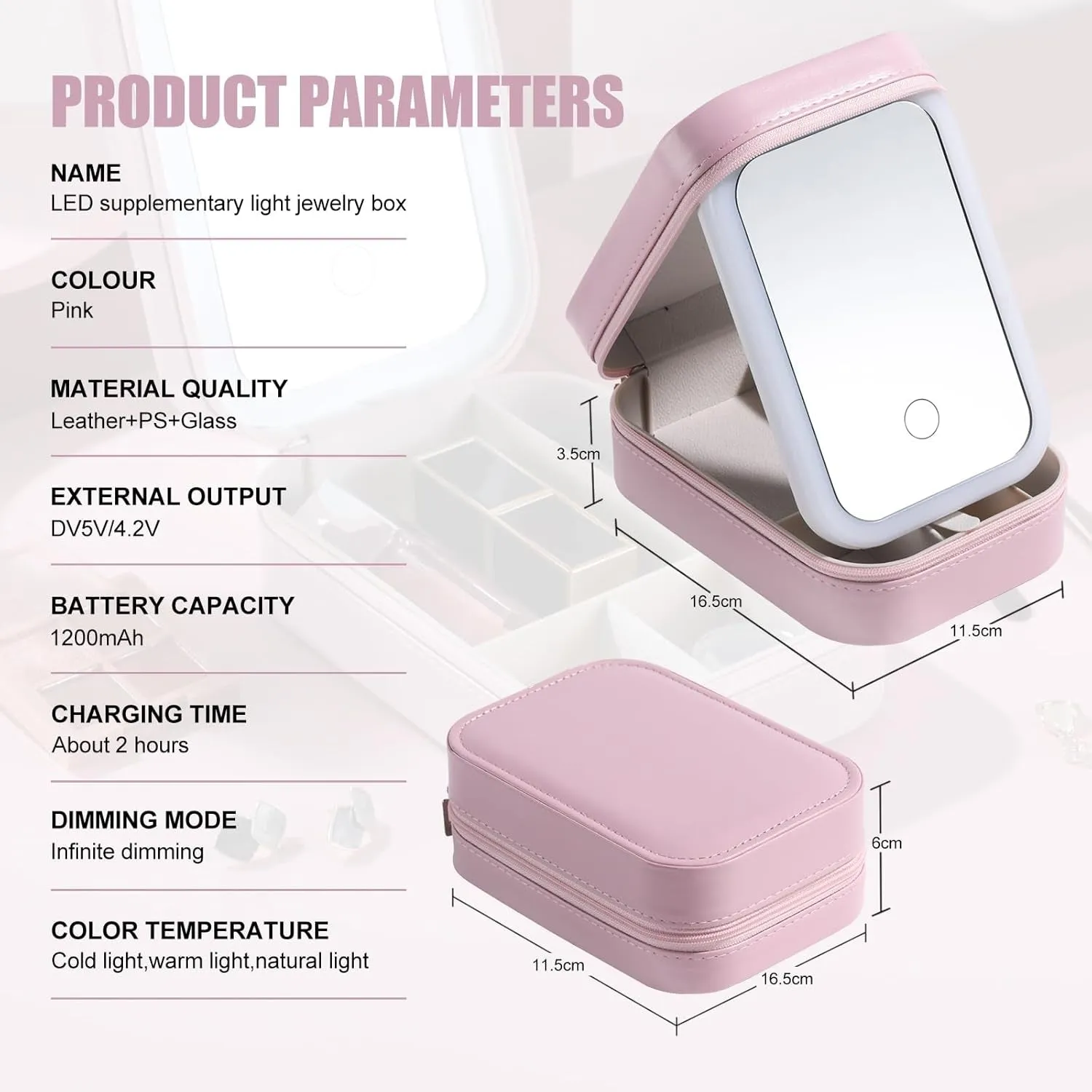 Travel Cosmetic Mirror Case LED Makeup Mirror Storage Case for Eyelash Station Makeup Brushes Cosmetic Tools Pink On-The-Go Makeup Needs (Pink)