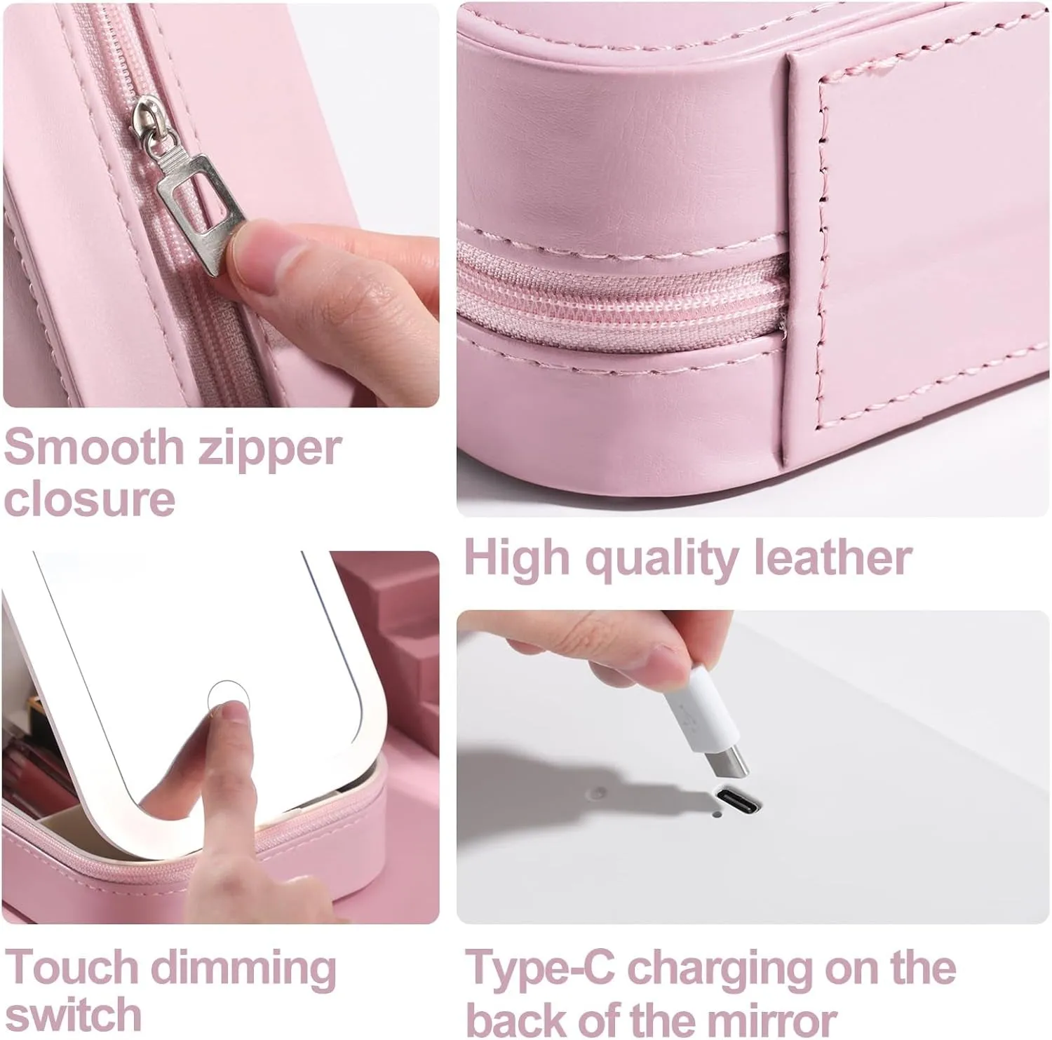 Travel Cosmetic Mirror Case LED Makeup Mirror Storage Case for Eyelash Station Makeup Brushes Cosmetic Tools Pink On-The-Go Makeup Needs (Pink)