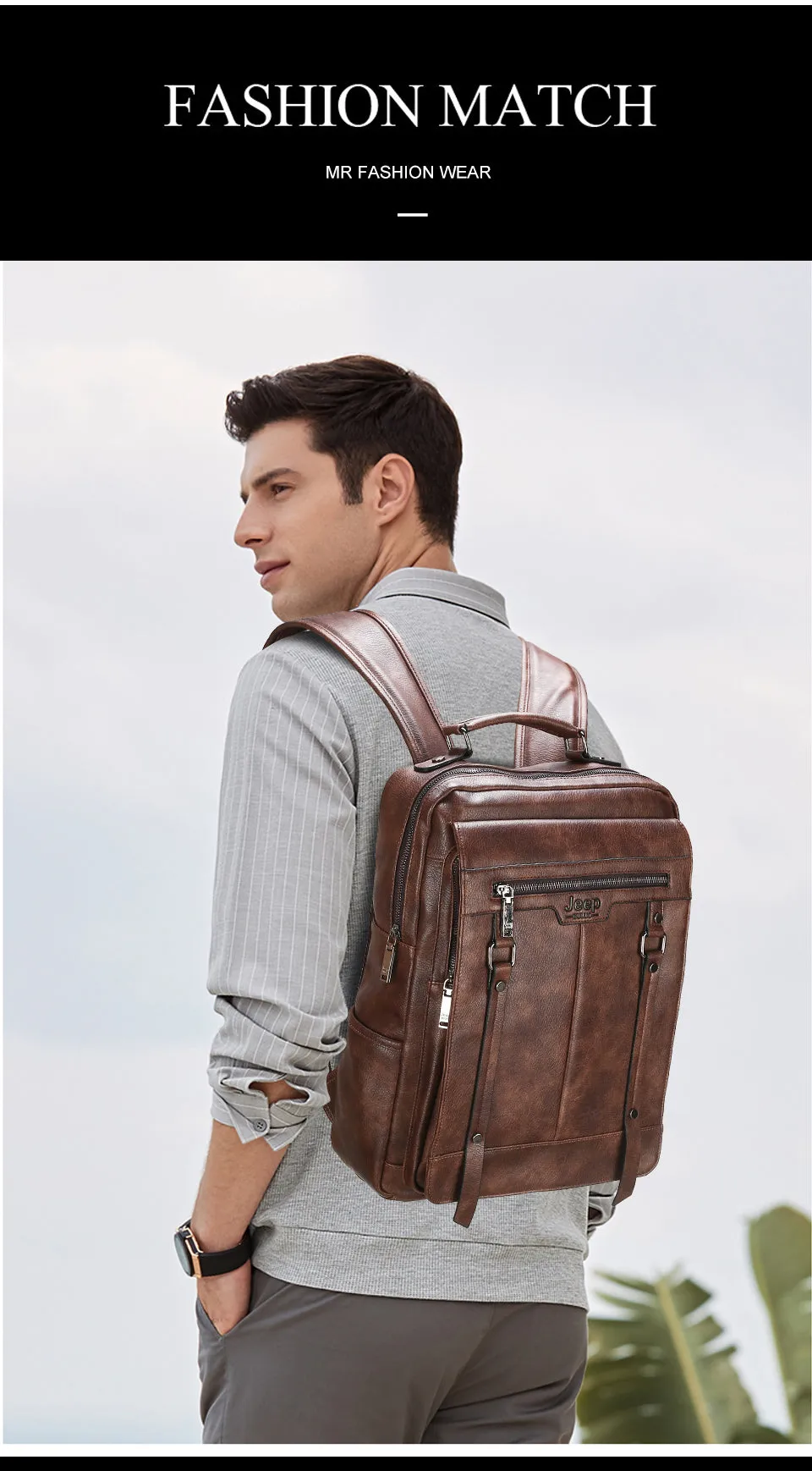 Trend Leather Laptop Backpack For Men