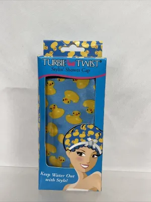 Turbie Twist Stylin Shower Cap Waterproof Secure Fit Reusable Rubber Ducky Print