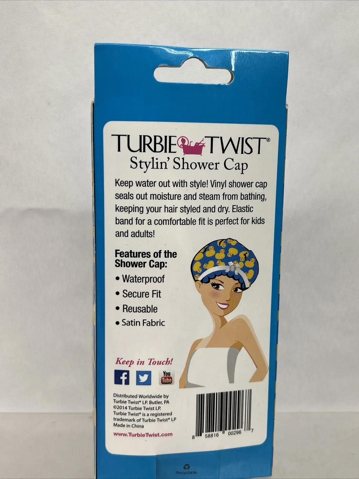 Turbie Twist Stylin Shower Cap Waterproof Secure Fit Reusable Rubber Ducky Print