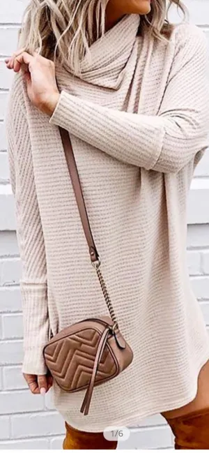 TURTLE NECK WAFFLE CASUAL DRESS