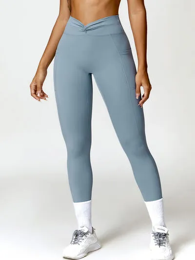 Twisted High Waist Active Pants with Pockets