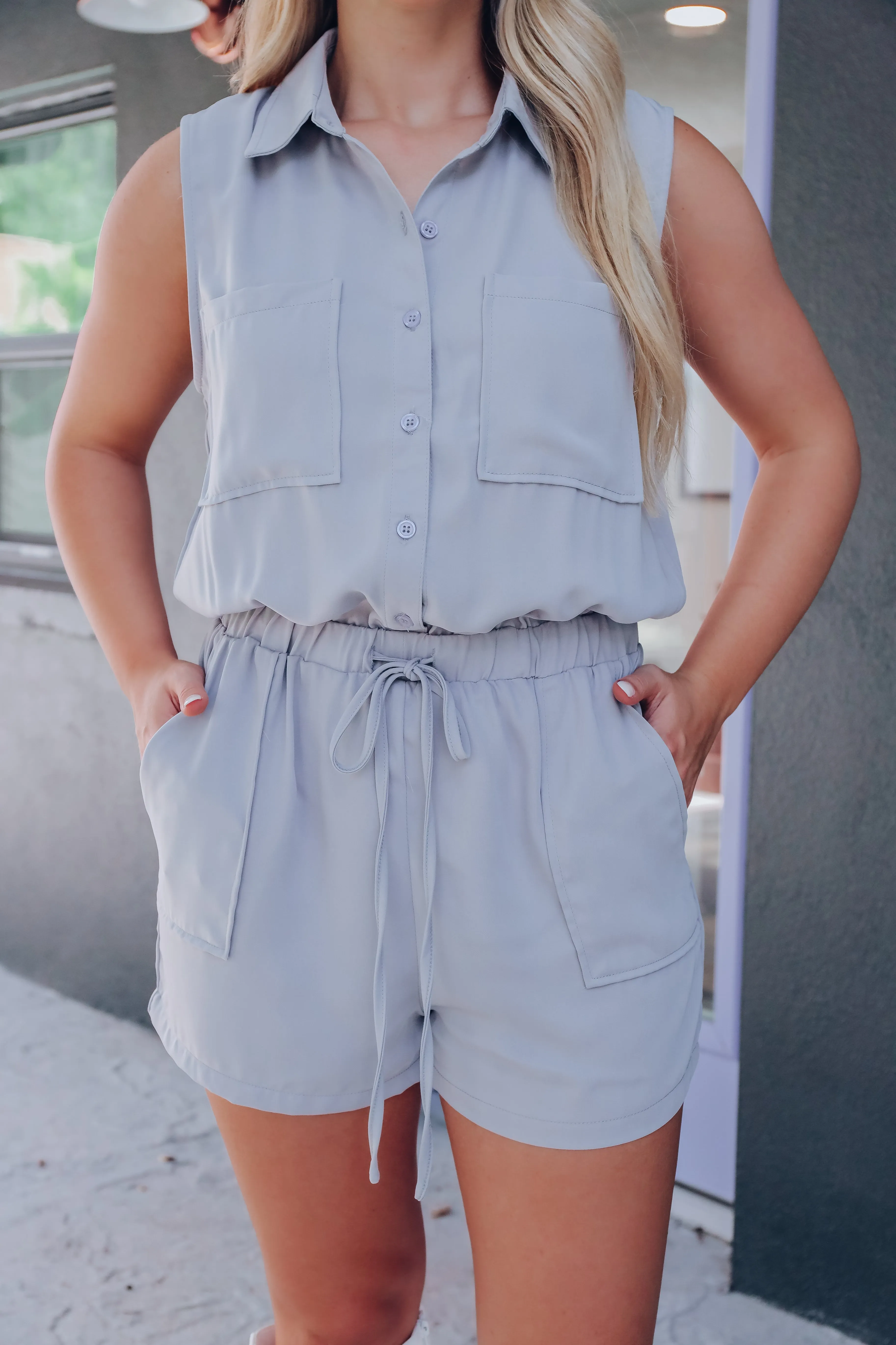 Vienna Pocketed Romper - Grey