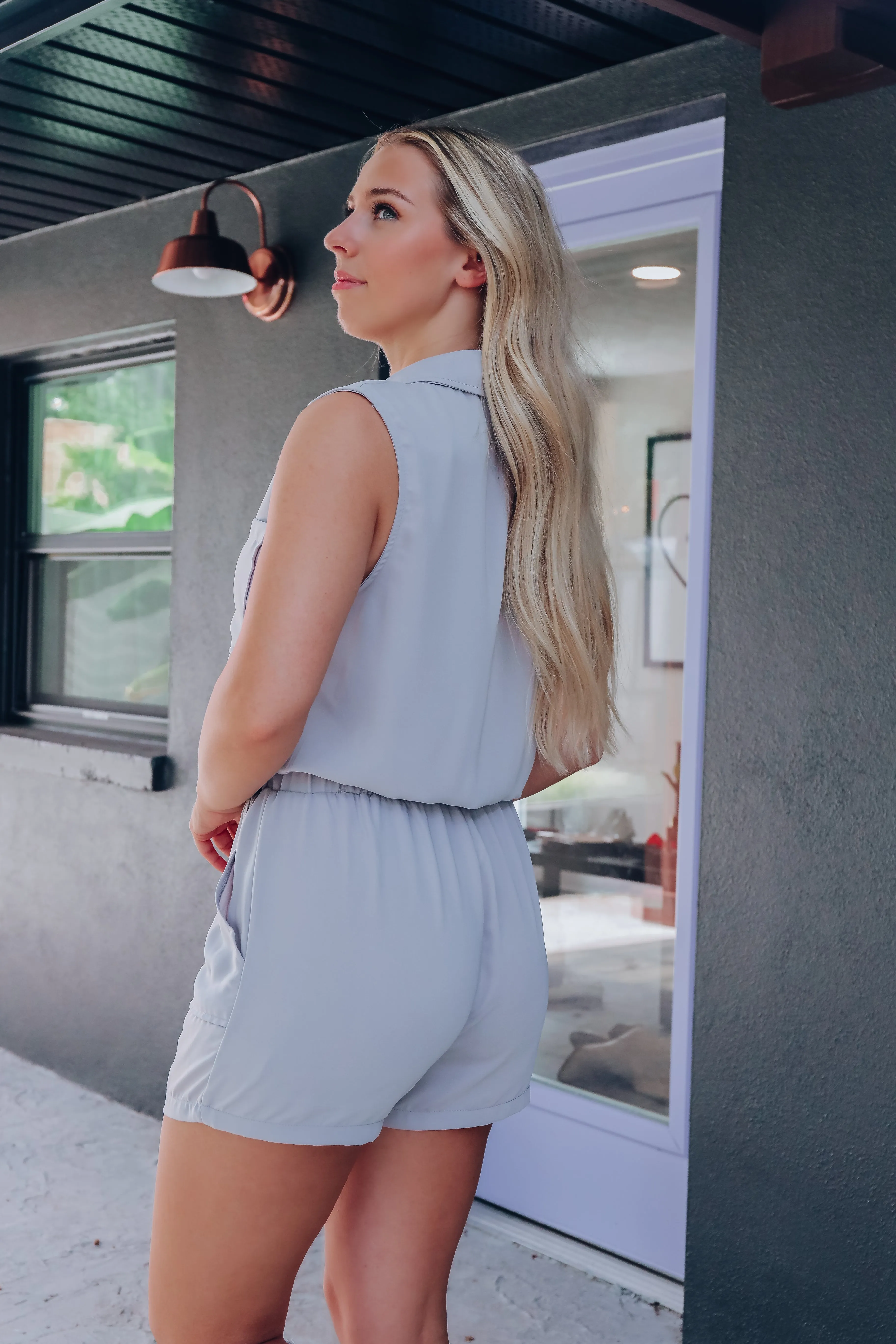 Vienna Pocketed Romper - Grey