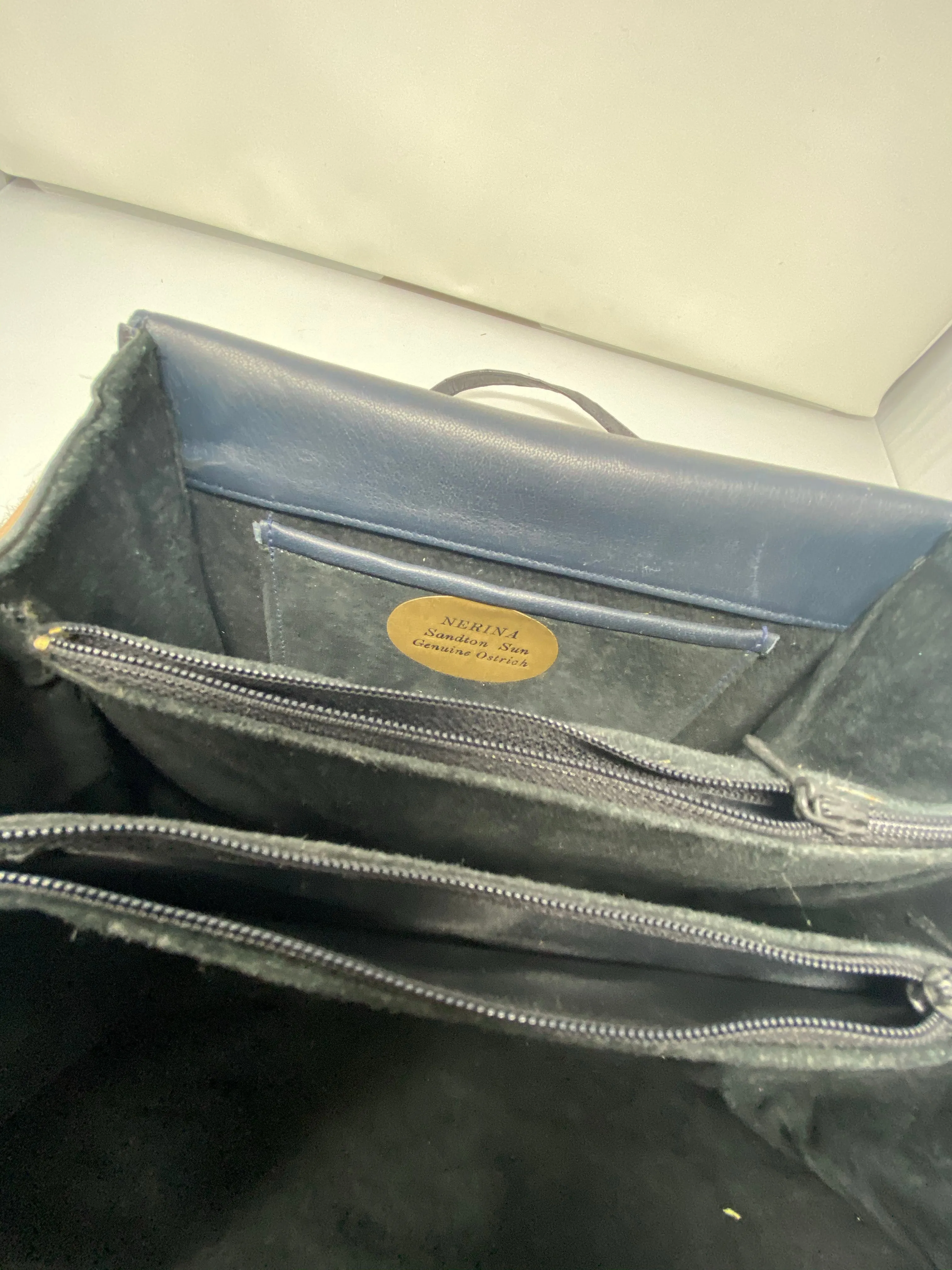 Vintage: Nerina Sandton Sun Ostrich Leather Grey shoulder bag with Gold hardware