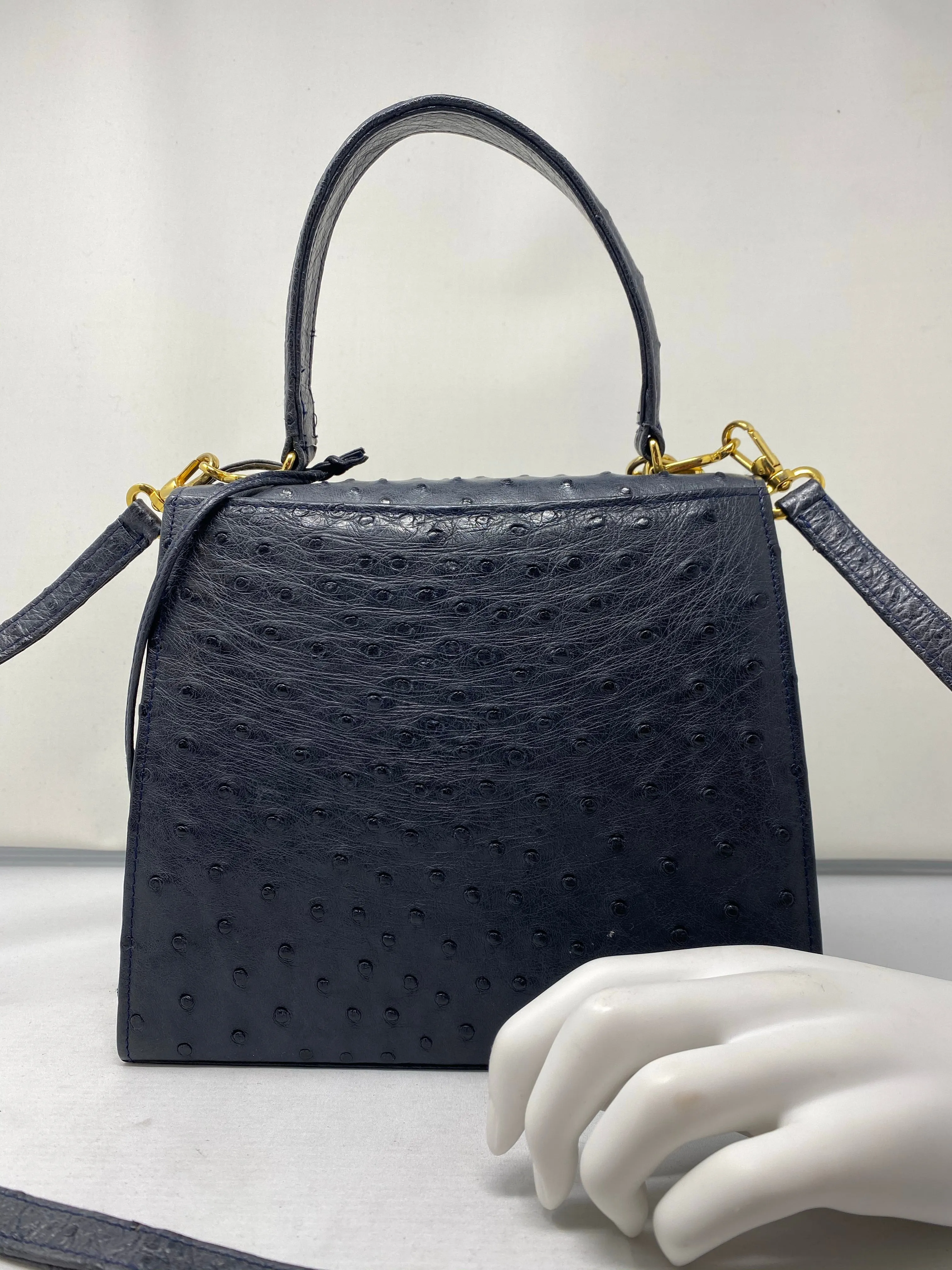 Vintage: Nerina Sandton Sun Ostrich Leather Grey shoulder bag with Gold hardware