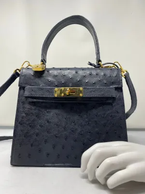 Vintage: Nerina Sandton Sun Ostrich Leather Grey shoulder bag with Gold hardware