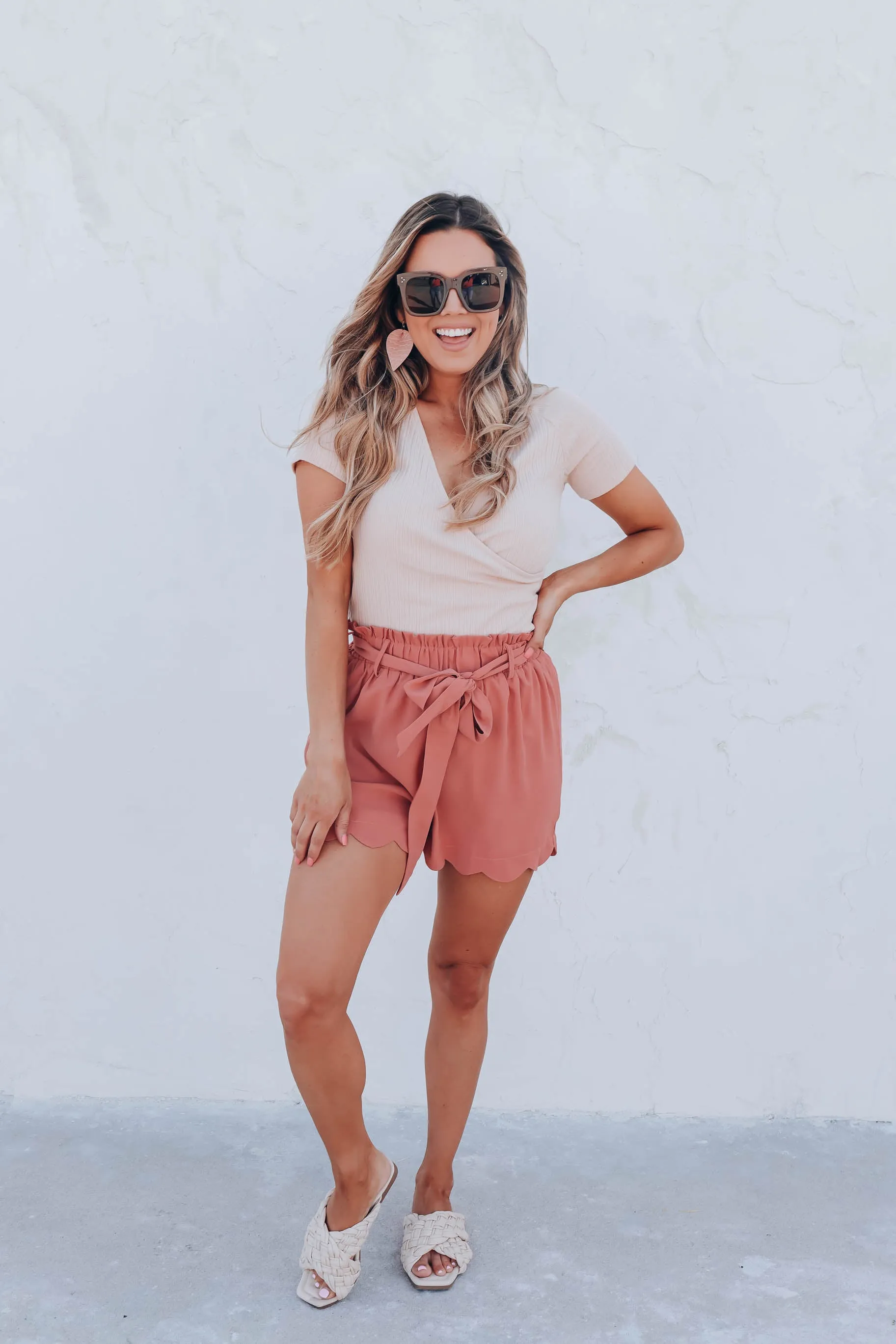Wakulla Scalloped Pocketed Shorts - Blush