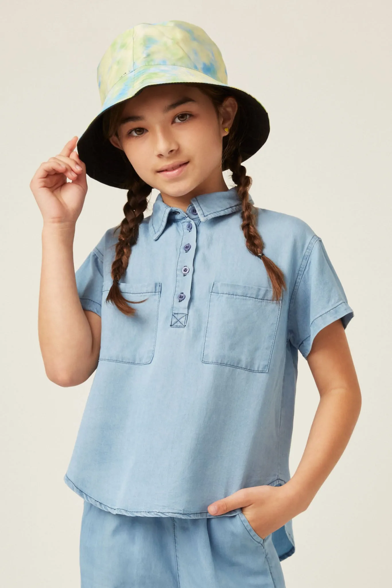 Washed Tencel Pocketed Collared Shirt