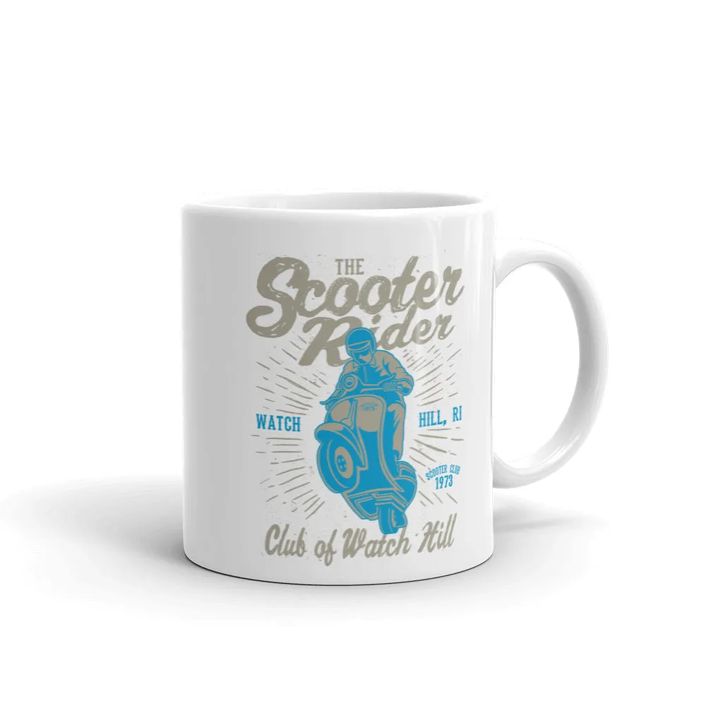 Watchill’n ‘Scooter Rider’ Ceramic Mugs in 11oz. or 15oz. (Grey/Cyan)