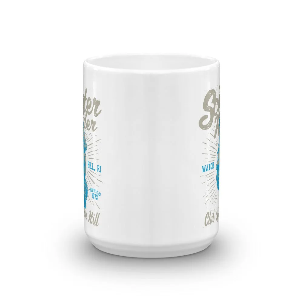 Watchill’n ‘Scooter Rider’ Ceramic Mugs in 11oz. or 15oz. (Grey/Cyan)