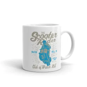 Watchill’n ‘Scooter Rider’ Ceramic Mugs in 11oz. or 15oz. (Grey/Cyan)