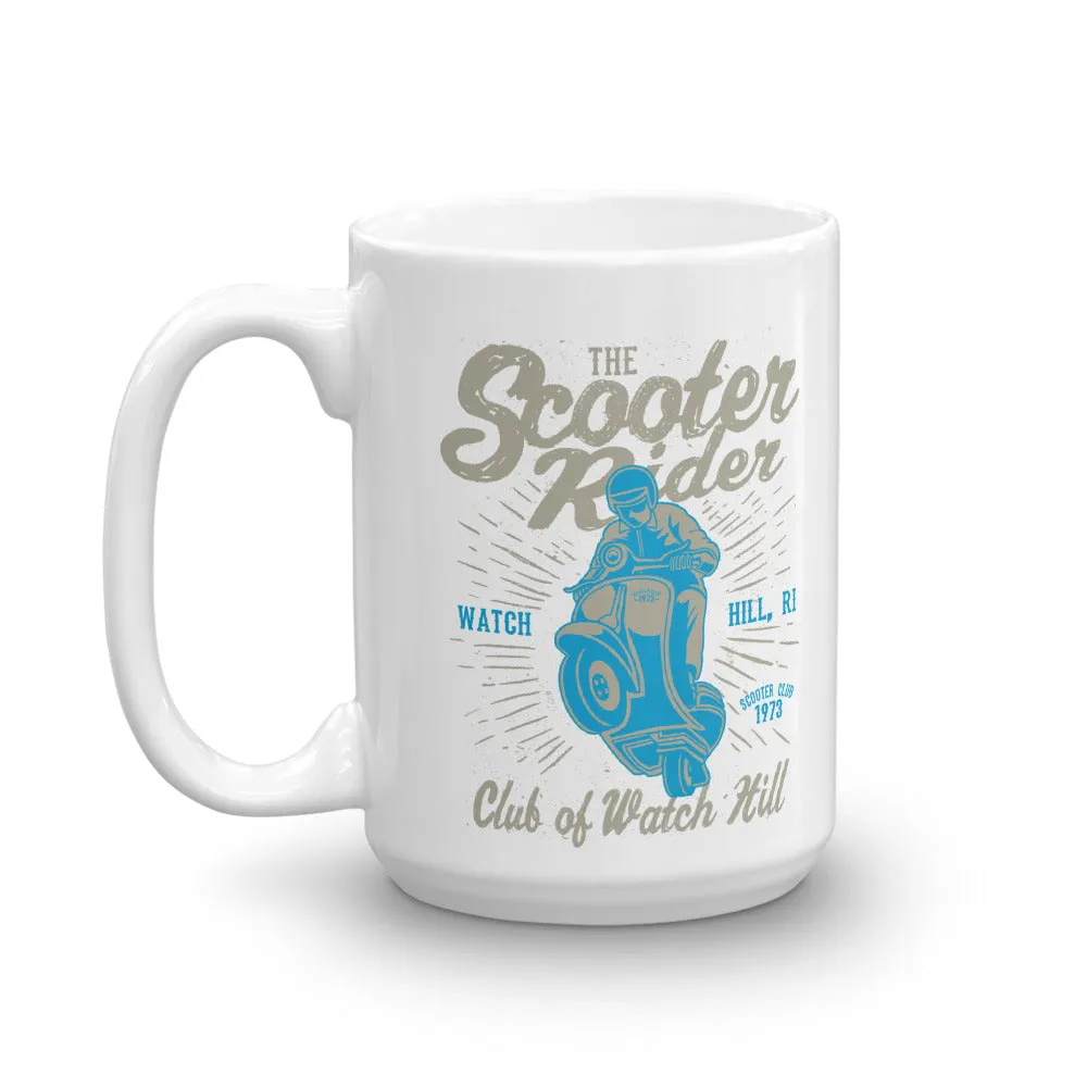 Watchill’n ‘Scooter Rider’ Ceramic Mugs in 11oz. or 15oz. (Grey/Cyan)
