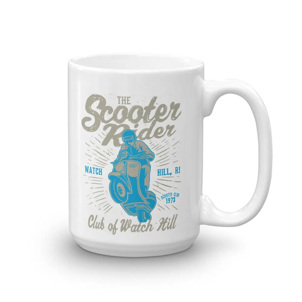 Watchill’n ‘Scooter Rider’ Ceramic Mugs in 11oz. or 15oz. (Grey/Cyan)