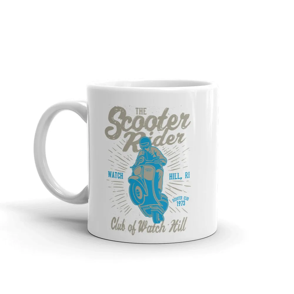 Watchill’n ‘Scooter Rider’ Ceramic Mugs in 11oz. or 15oz. (Grey/Cyan)