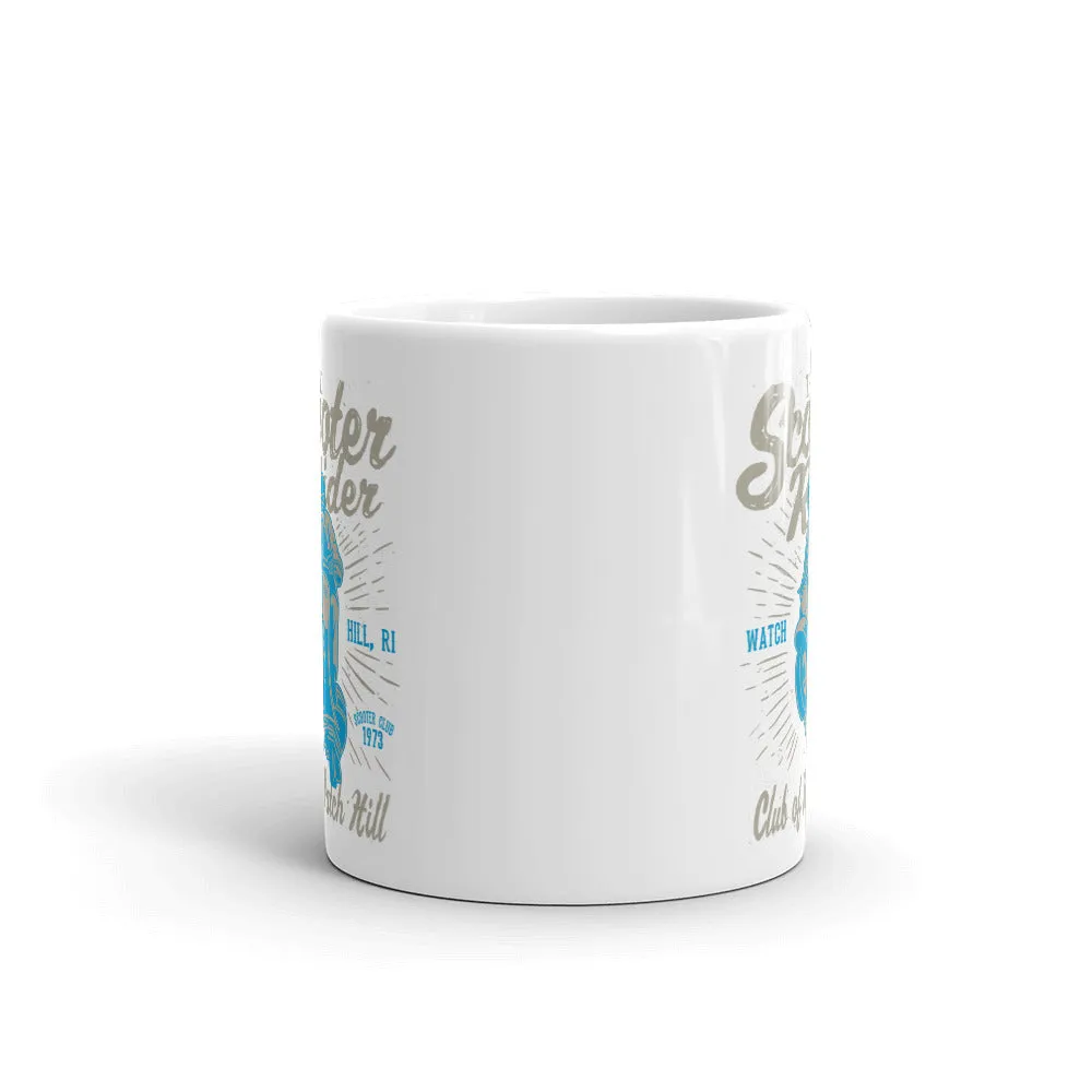 Watchill’n ‘Scooter Rider’ Ceramic Mugs in 11oz. or 15oz. (Grey/Cyan)