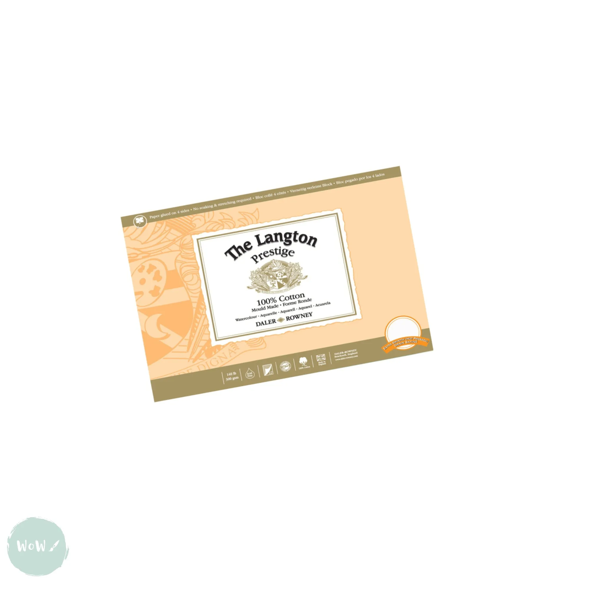 Watercolour Paper - BLOCK - Daler Rowney - Langton PRESTIGE - HOT PRESSED Surface - 14 x 10"