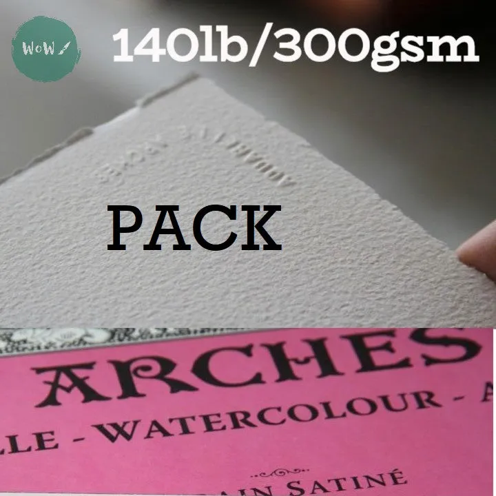 Watercolour Paper - SHEET - ARCHES AQUARELLE -  FIVE SHEETS - 140lb/300gsm -  22 x 30" - SATINE  (SMOOTH/Hot Pressed)